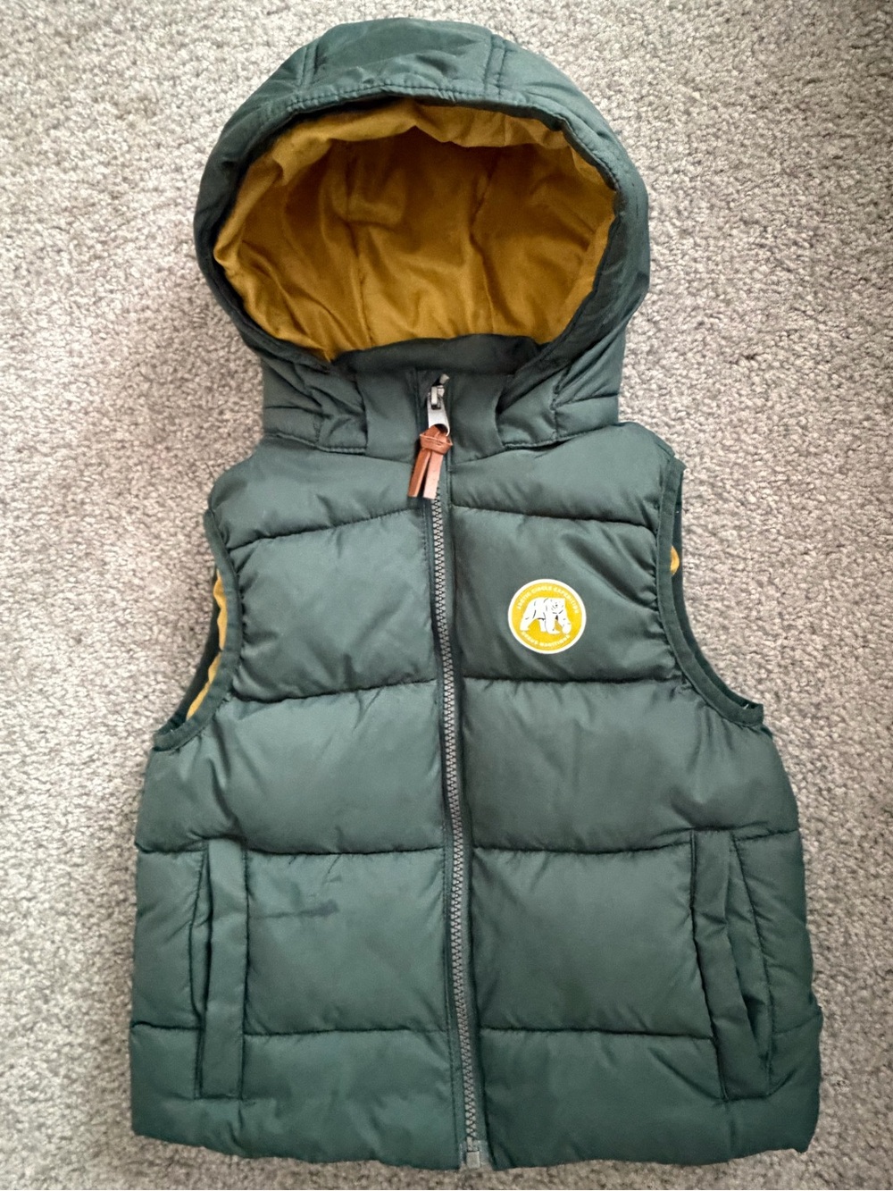 H&M Green Hooded Puffer Vest with Mustard Lining